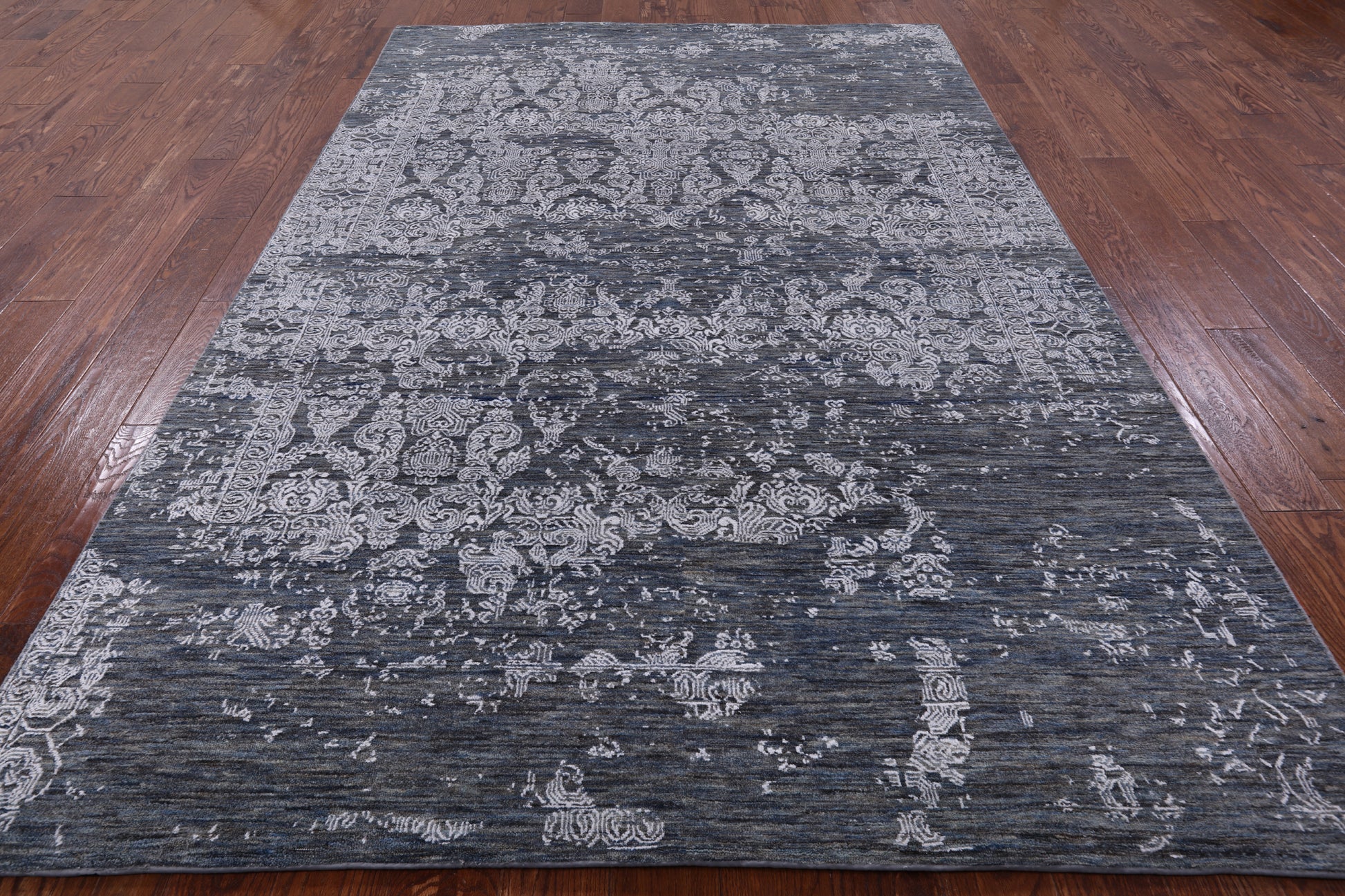 Grey Modern Handmade Wool & Silk Rug - 5' 11" X 9' 0" - Golden Nile