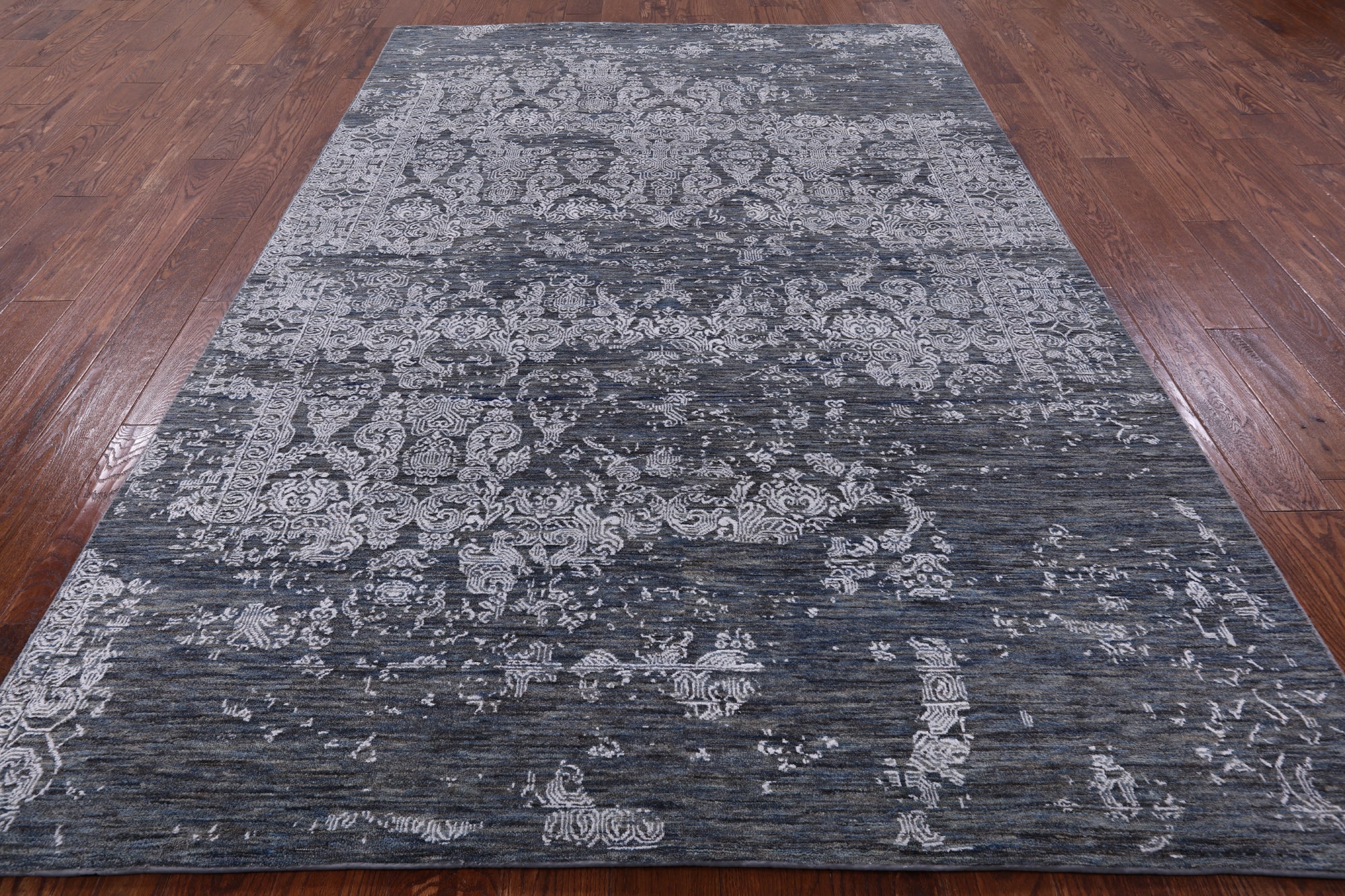 Grey Modern Handmade Wool & Silk Rug - 5' 11" X 9' 0" - Golden Nile