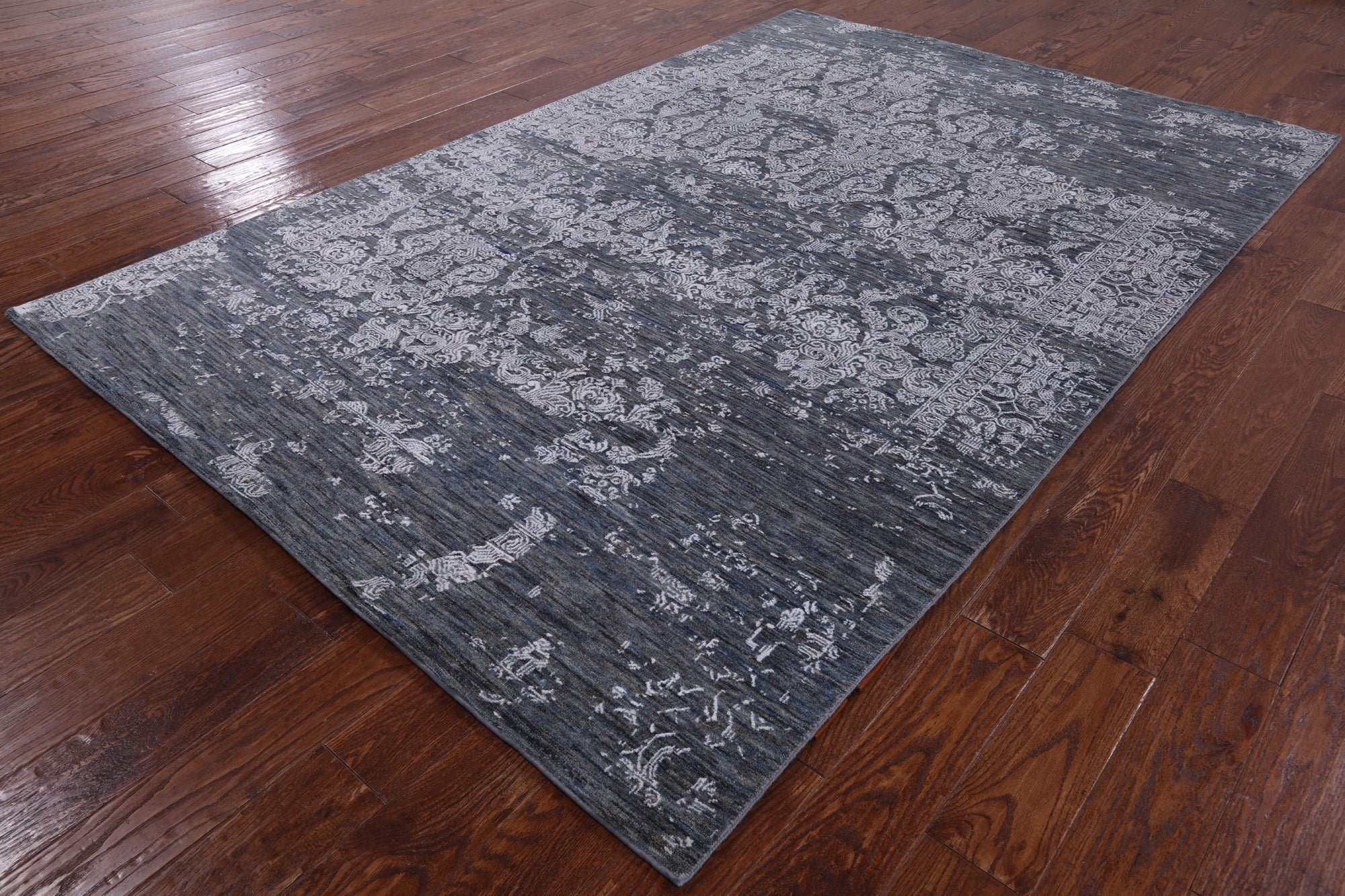 Grey Modern Handmade Wool & Silk Rug - 5' 11" X 9' 0" - Golden Nile