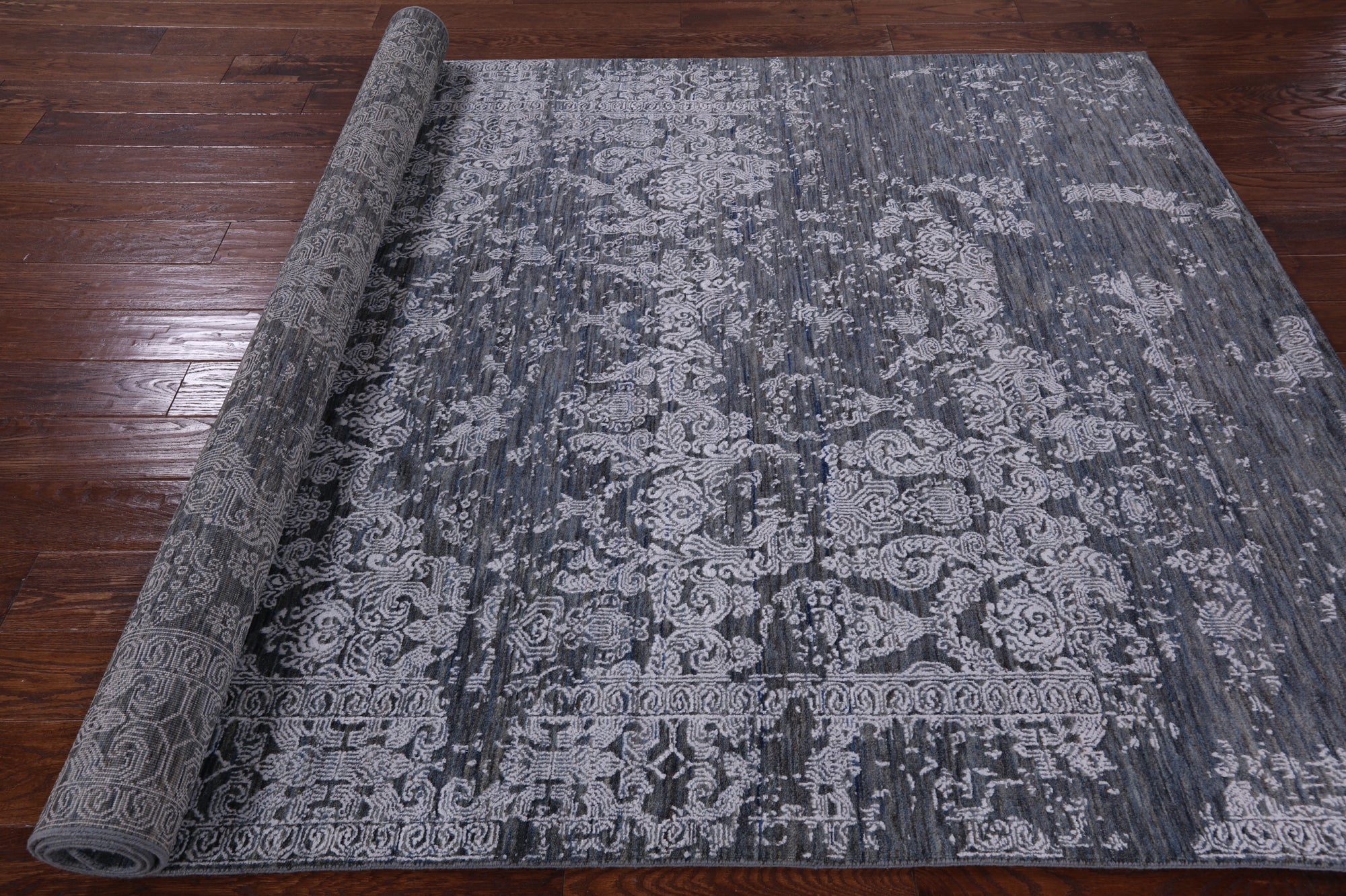 Grey Modern Handmade Wool & Silk Rug - 5' 11" X 9' 0" - Golden Nile