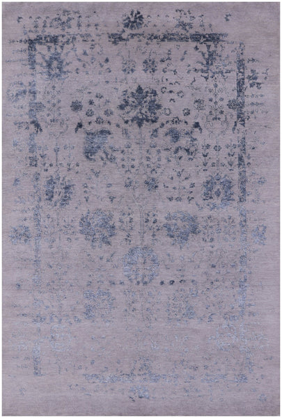 Grey Modern Handmade Wool & Silk Rug - 6' 1" X 9' 1" - Golden Nile