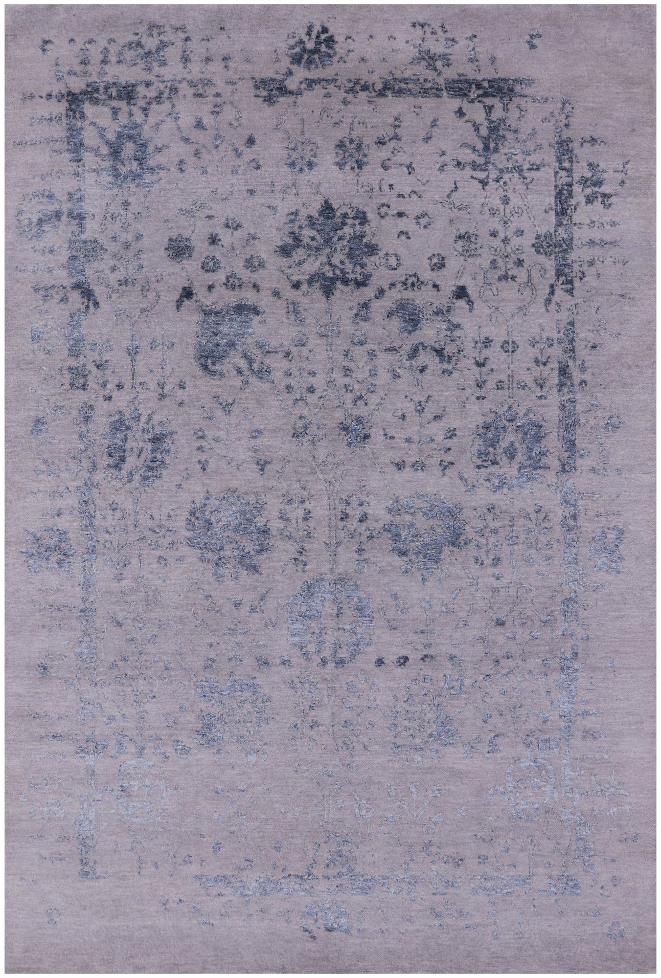 Grey Modern Handmade Wool & Silk Rug - 6' 1" X 9' 1" - Golden Nile