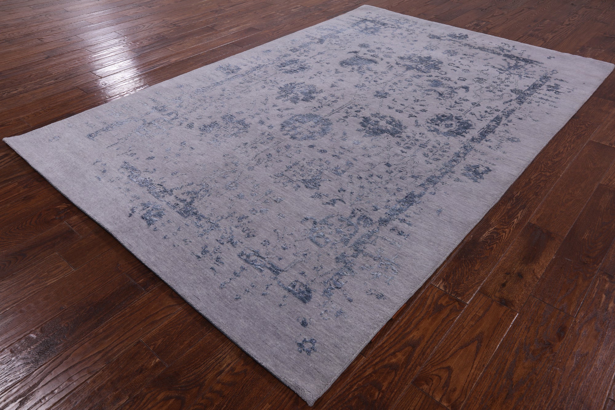 Grey Modern Handmade Wool & Silk Rug - 6' 1" X 9' 1" - Golden Nile