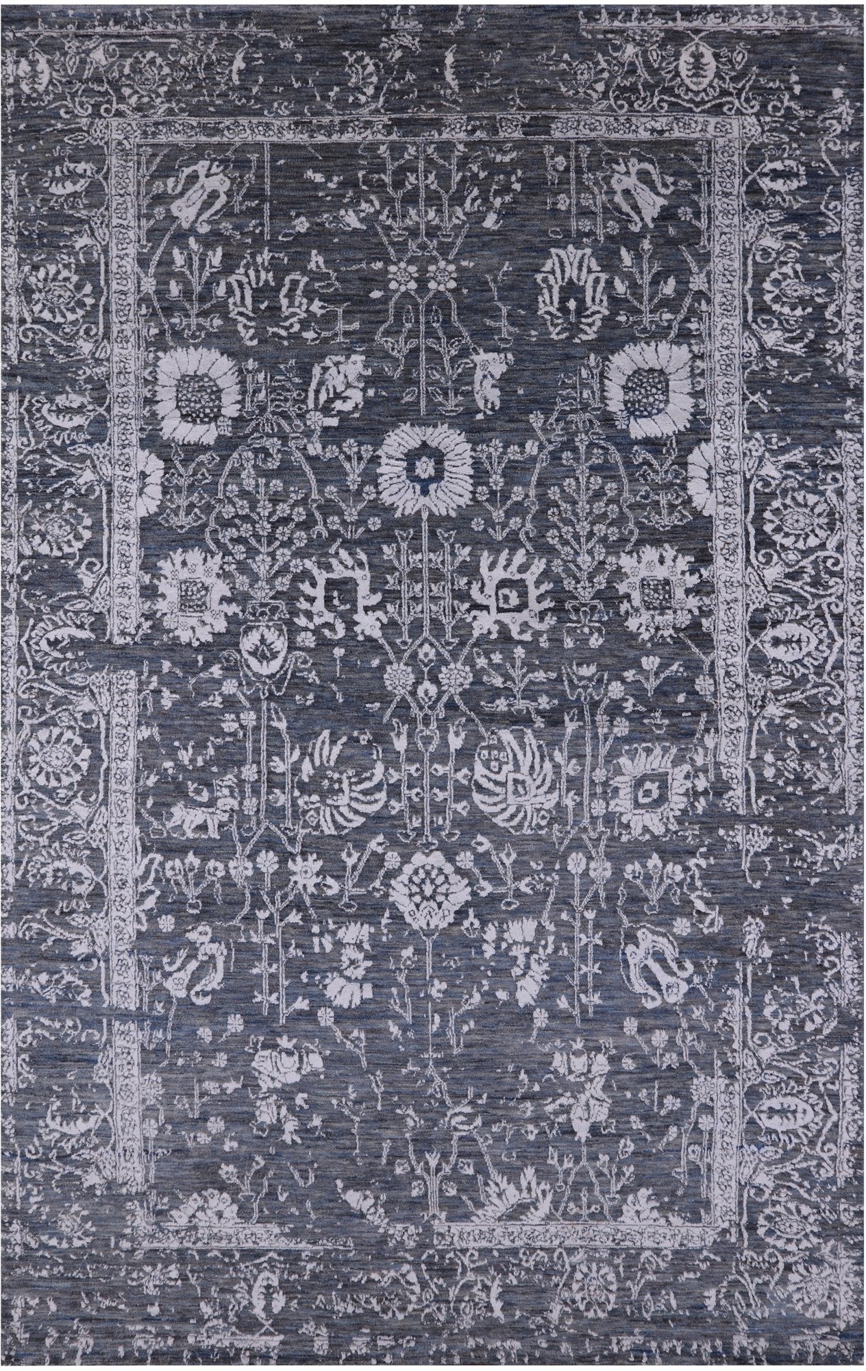 Grey Persian Handmade Wool & Silk Rug - 5' 10" X 9' 3" - Golden Nile