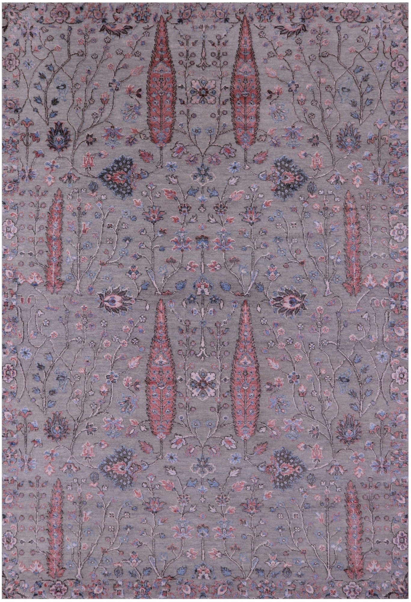Grey Persian Ziegler Handmade Wool & Silk Rug - 6' 1" X 9' 0" - Golden Nile
