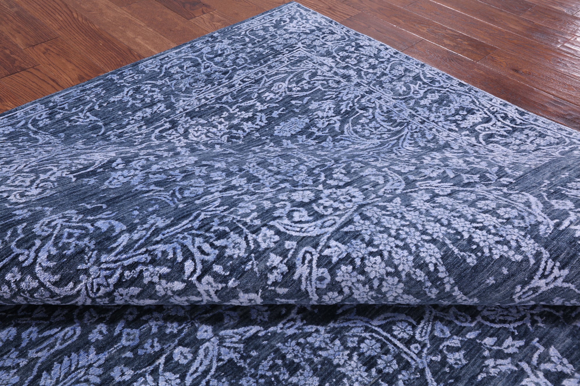 Blue Modern Handmade Wool & Silk Rug - 7' 11" X 10' 0" - Golden Nile