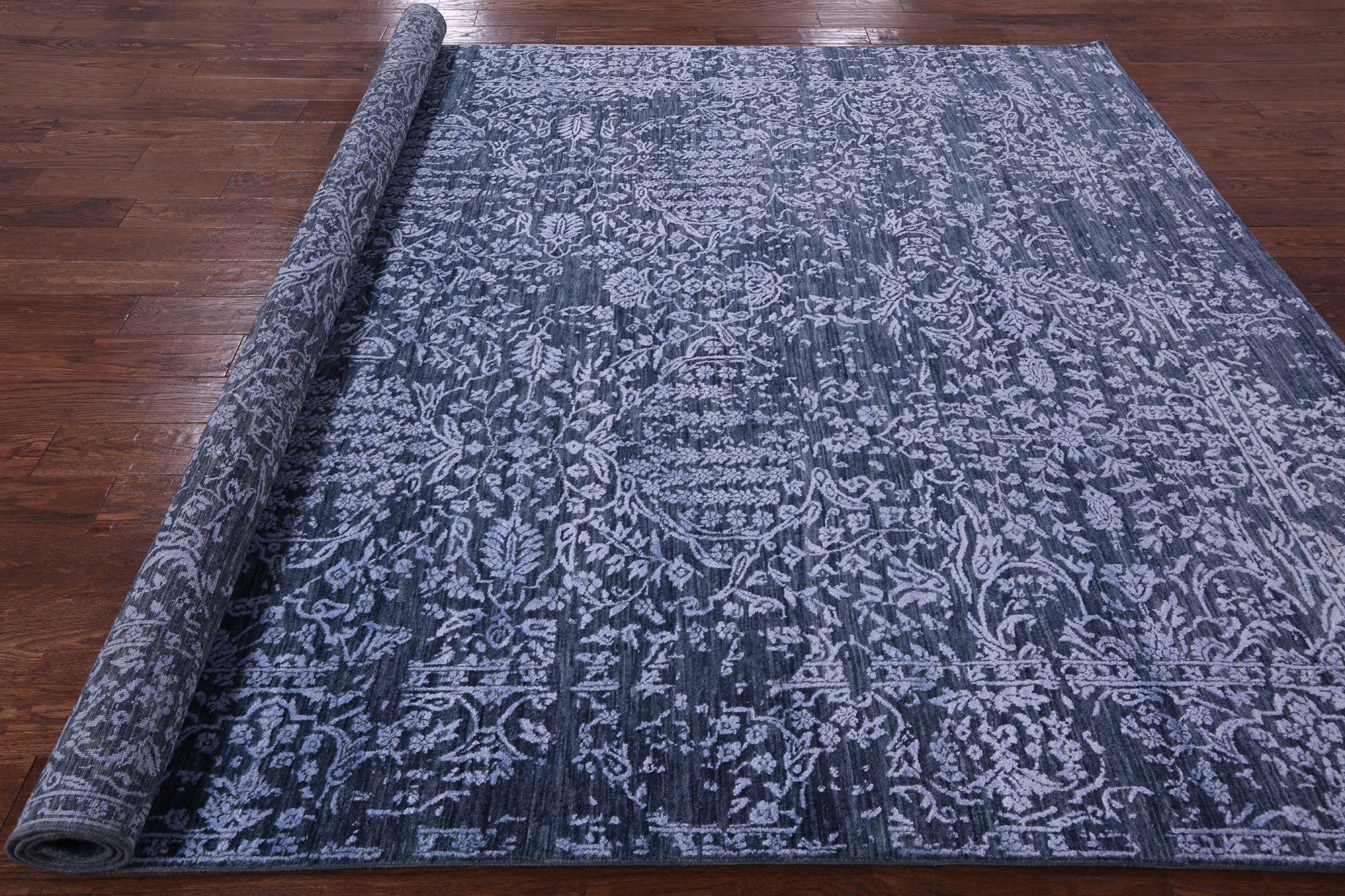 Blue Modern Handmade Wool & Silk Rug - 7' 11" X 10' 0" - Golden Nile
