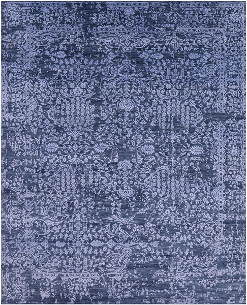 Blue Modern Handmade Wool & Silk Rug - 7' 11" X 10' 0" - Golden Nile
