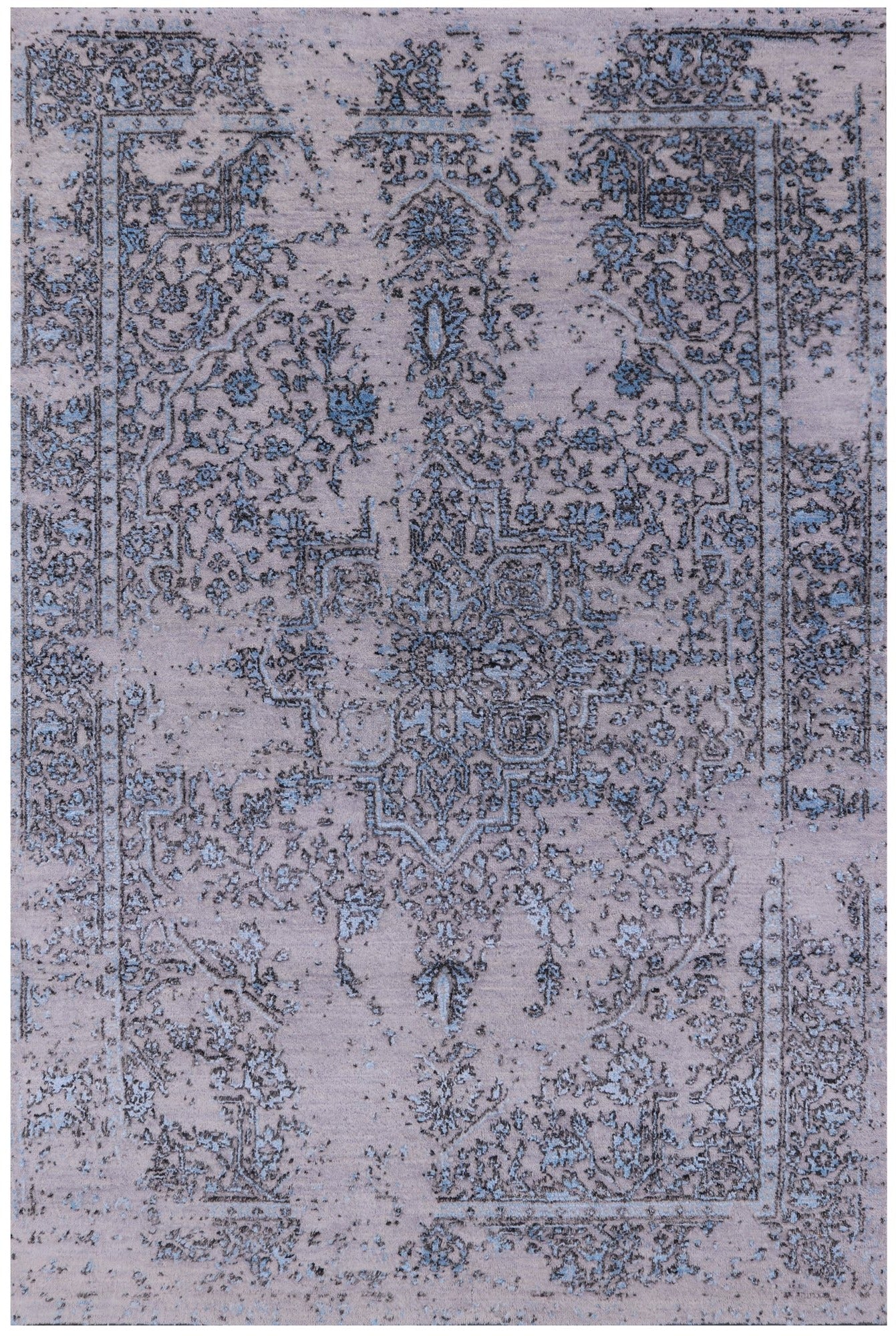 Grey Modern Hand Knotted Wool & Silk Rug - 4' 0" X 6' 1" - Golden Nile