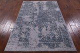 Grey Modern Hand Knotted Wool & Silk Rug - 4' 0" X 6' 1" - Golden Nile