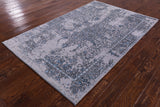 Grey Modern Hand Knotted Wool & Silk Rug - 4' 0" X 6' 1" - Golden Nile