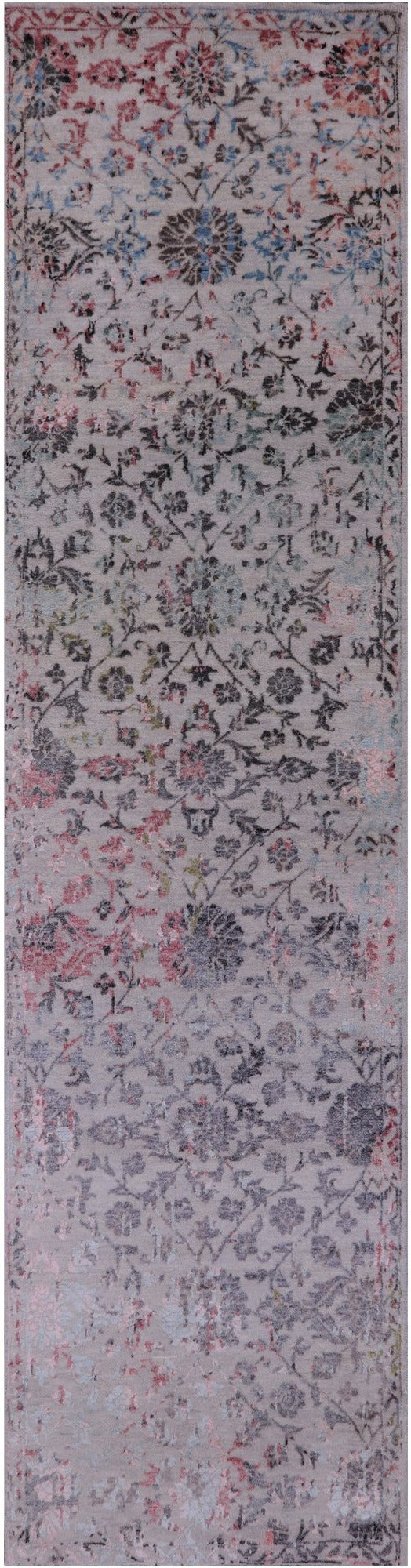 Grey Modern Handmade Wool & Silk Runner Rug - 2' 6" X 10' 0" - Golden Nile