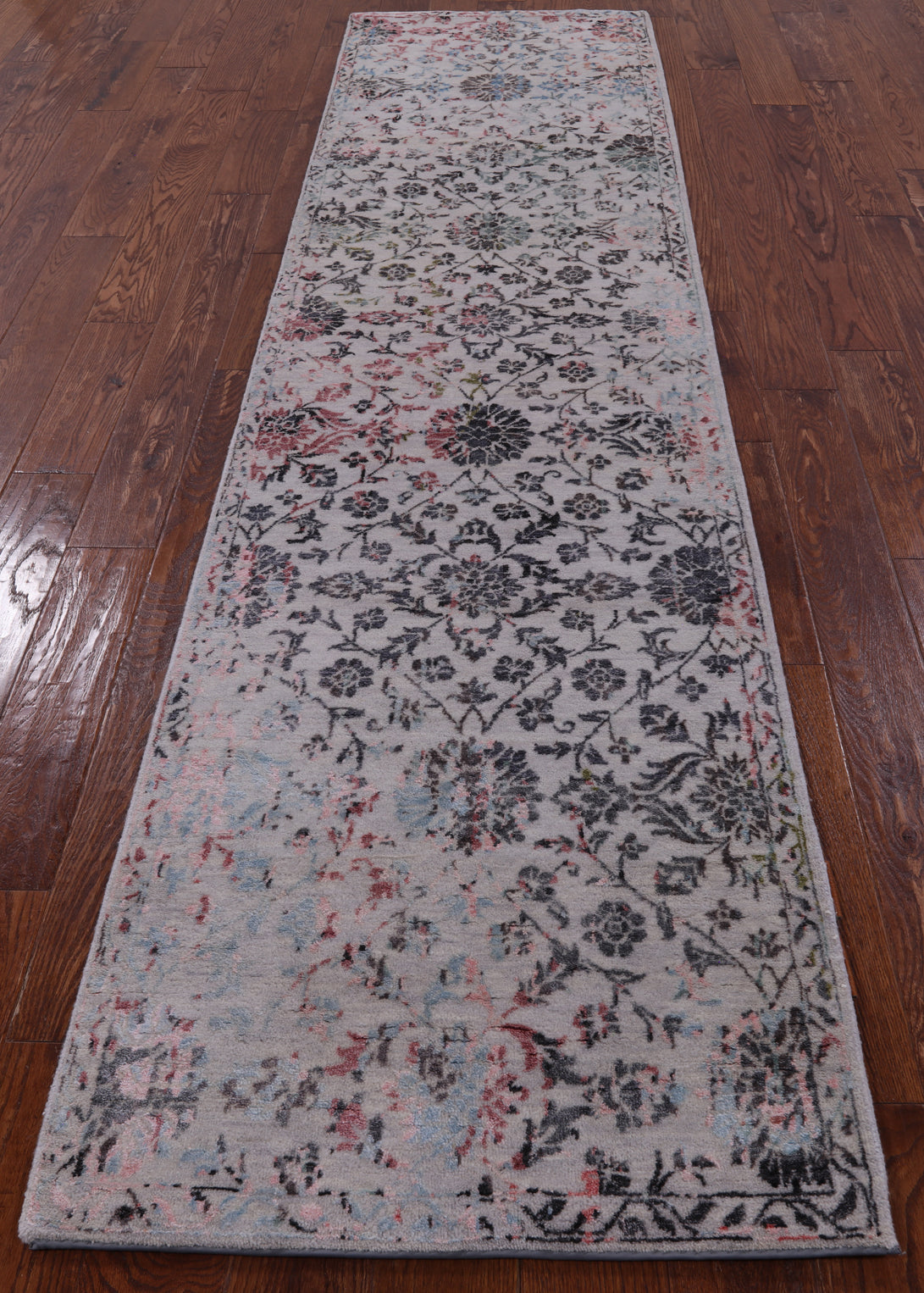 Grey Modern Handmade Wool & Silk Runner Rug - 2' 6" X 10' 0" - Golden Nile