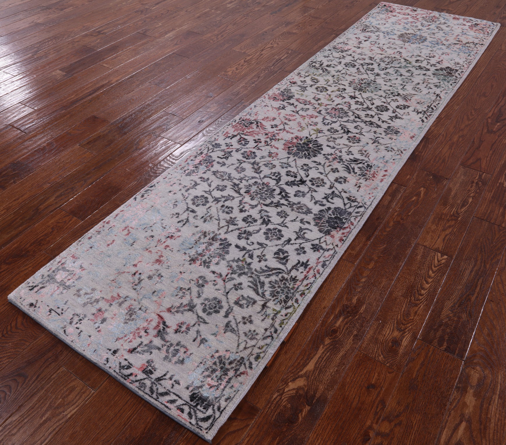 Grey Modern Handmade Wool & Silk Runner Rug - 2' 6" X 10' 0" - Golden Nile
