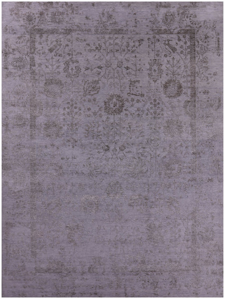 Grey Persian Hand Knotted Wool & Silk Rug - 9' 0" X 12' 1" - Golden Nile