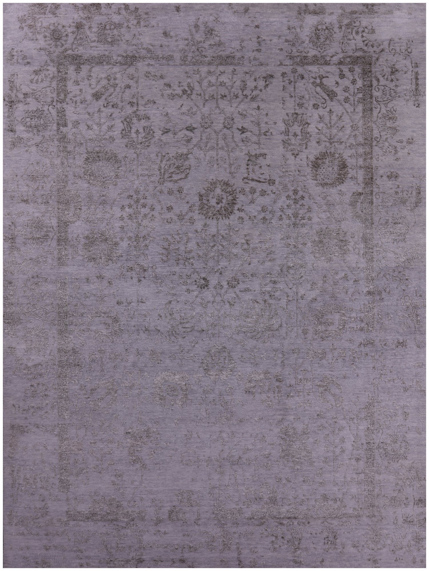 Grey Persian Hand Knotted Wool & Silk Rug - 9' 0" X 12' 1" - Golden Nile