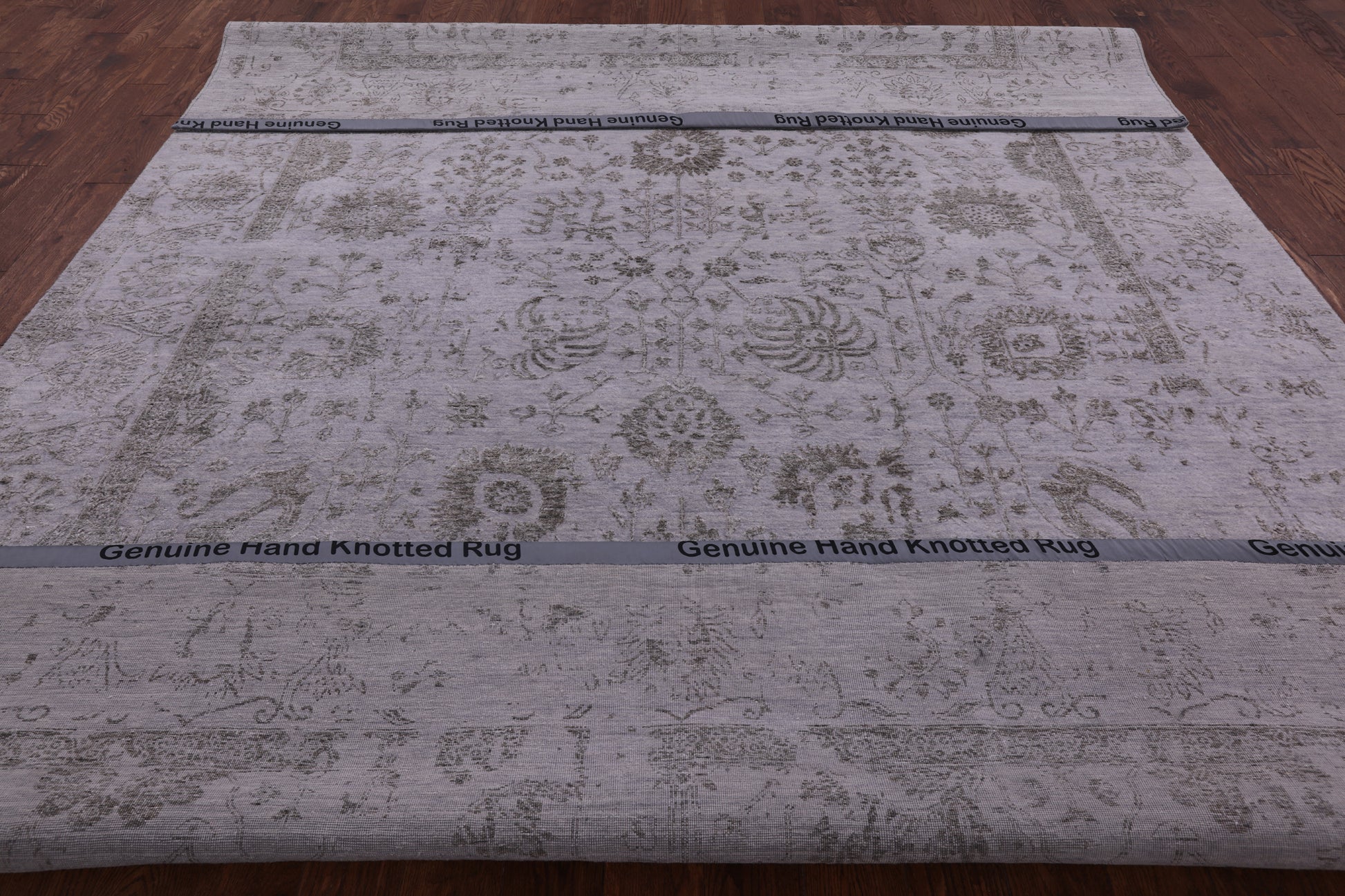 Grey Persian Hand Knotted Wool & Silk Rug - 9' 0" X 12' 1" - Golden Nile