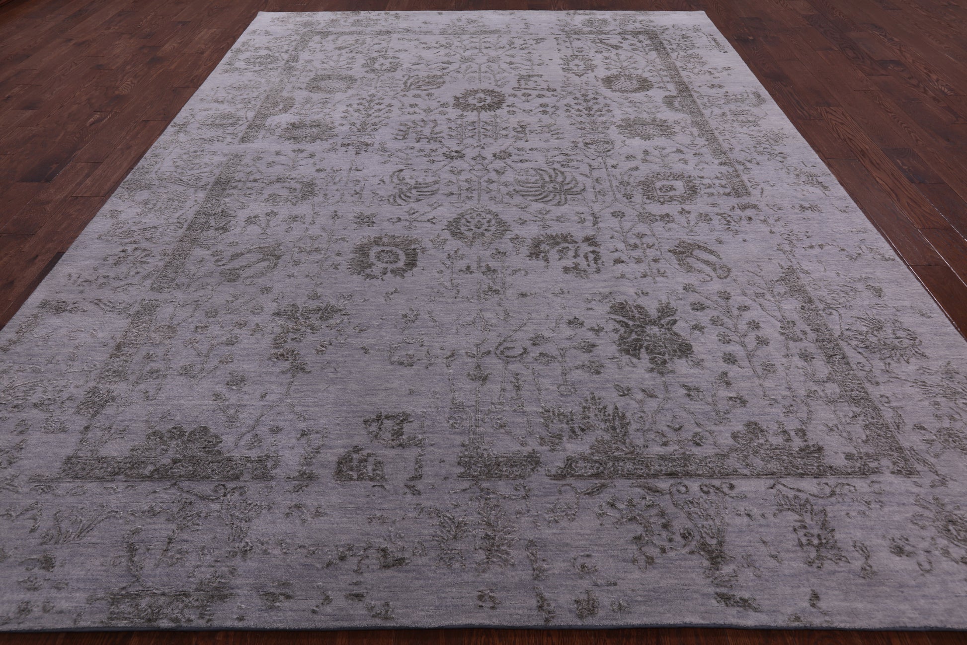 Grey Persian Hand Knotted Wool & Silk Rug - 9' 0" X 12' 1" - Golden Nile