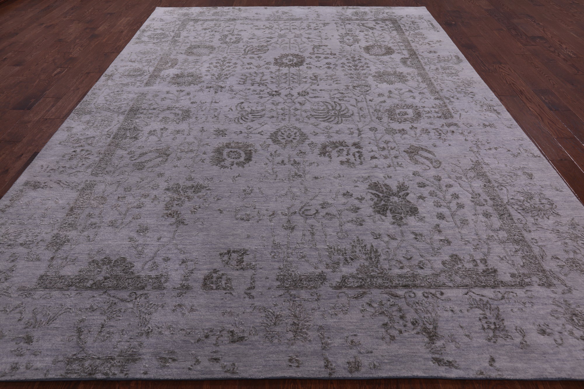 Grey Persian Hand Knotted Wool & Silk Rug - 9' 0" X 12' 1" - Golden Nile
