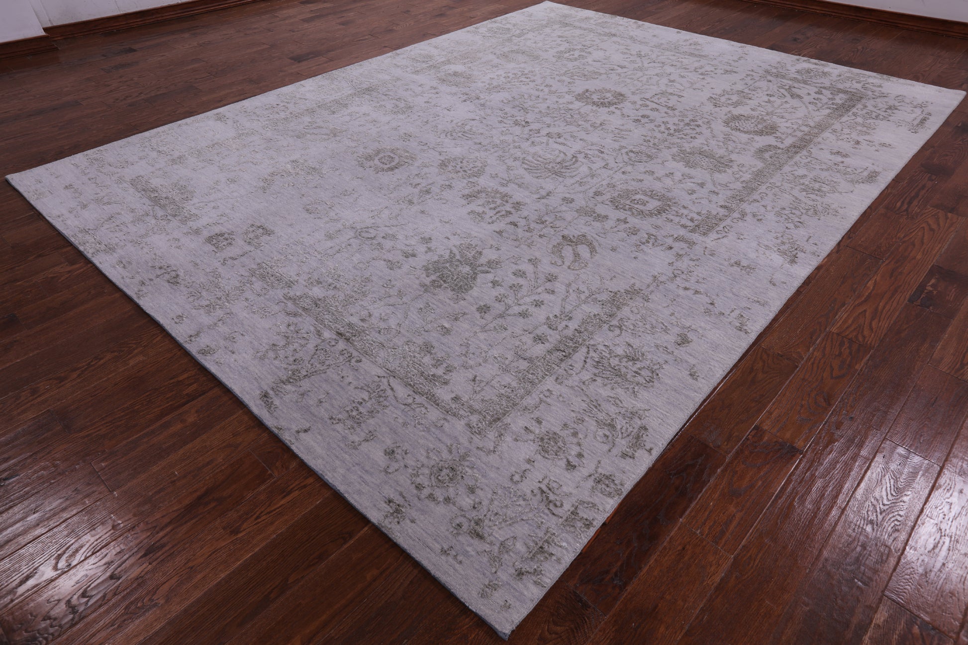 Grey Persian Hand Knotted Wool & Silk Rug - 9' 0" X 12' 1" - Golden Nile