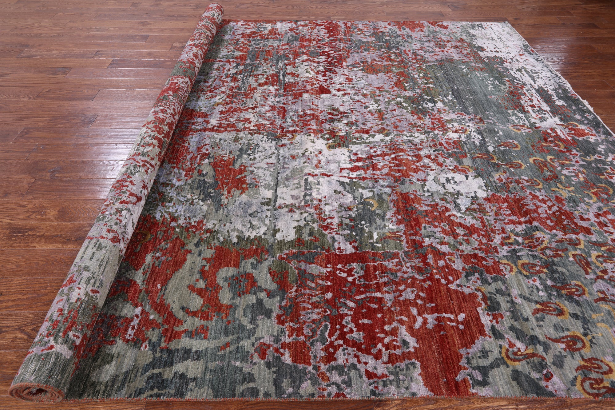 Modern Hand Knotted Wool & Silk Rug - 9' 0" X 11' 11" - Golden Nile