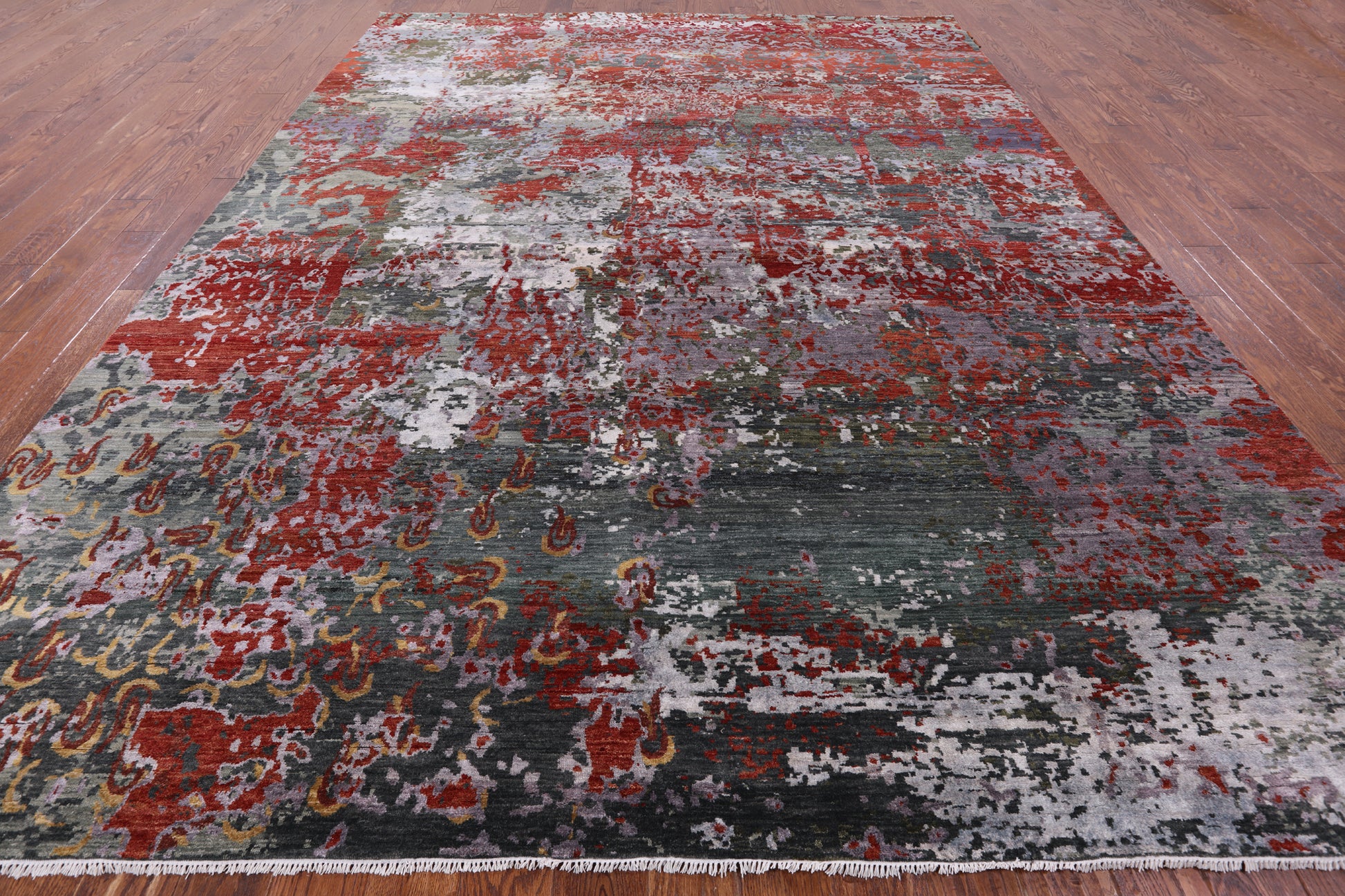 Modern Hand Knotted Wool & Silk Rug - 9' 0" X 11' 11" - Golden Nile