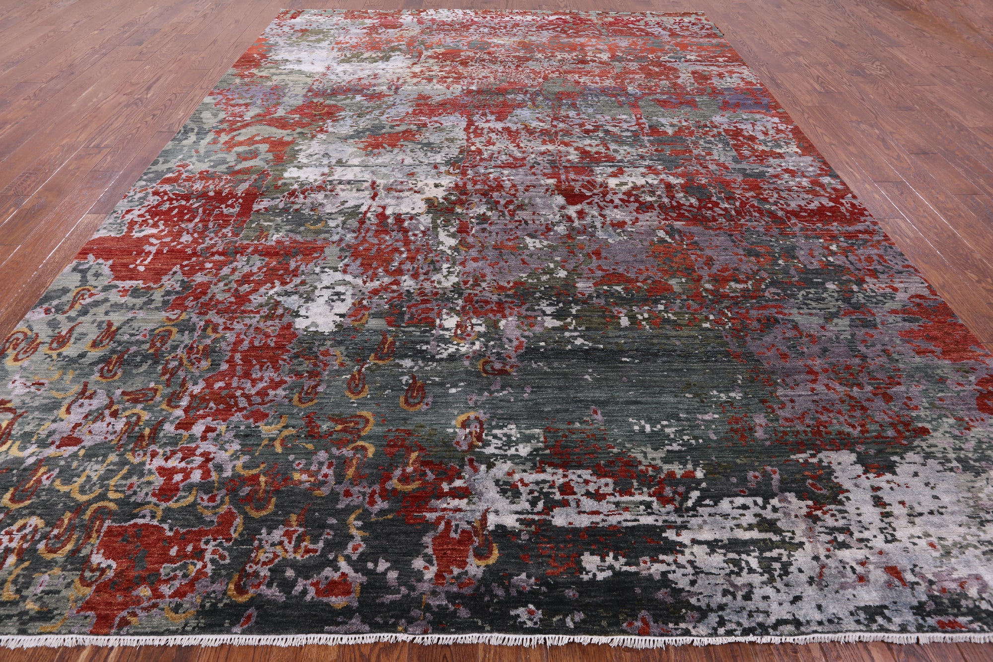 Modern Hand Knotted Wool & Silk Rug - 9' 0" X 11' 11" - Golden Nile