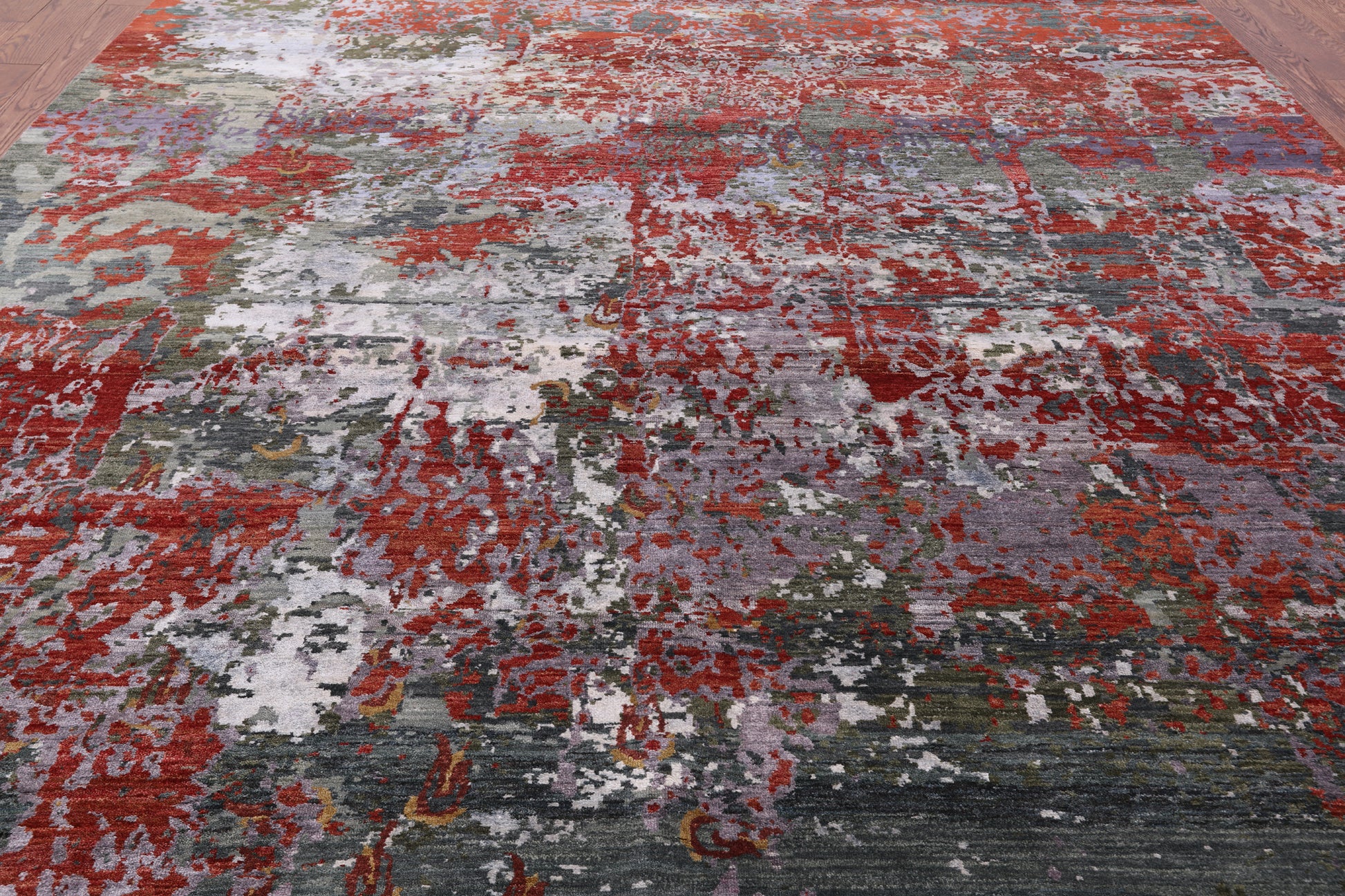 Modern Hand Knotted Wool & Silk Rug - 9' 0" X 11' 11" - Golden Nile