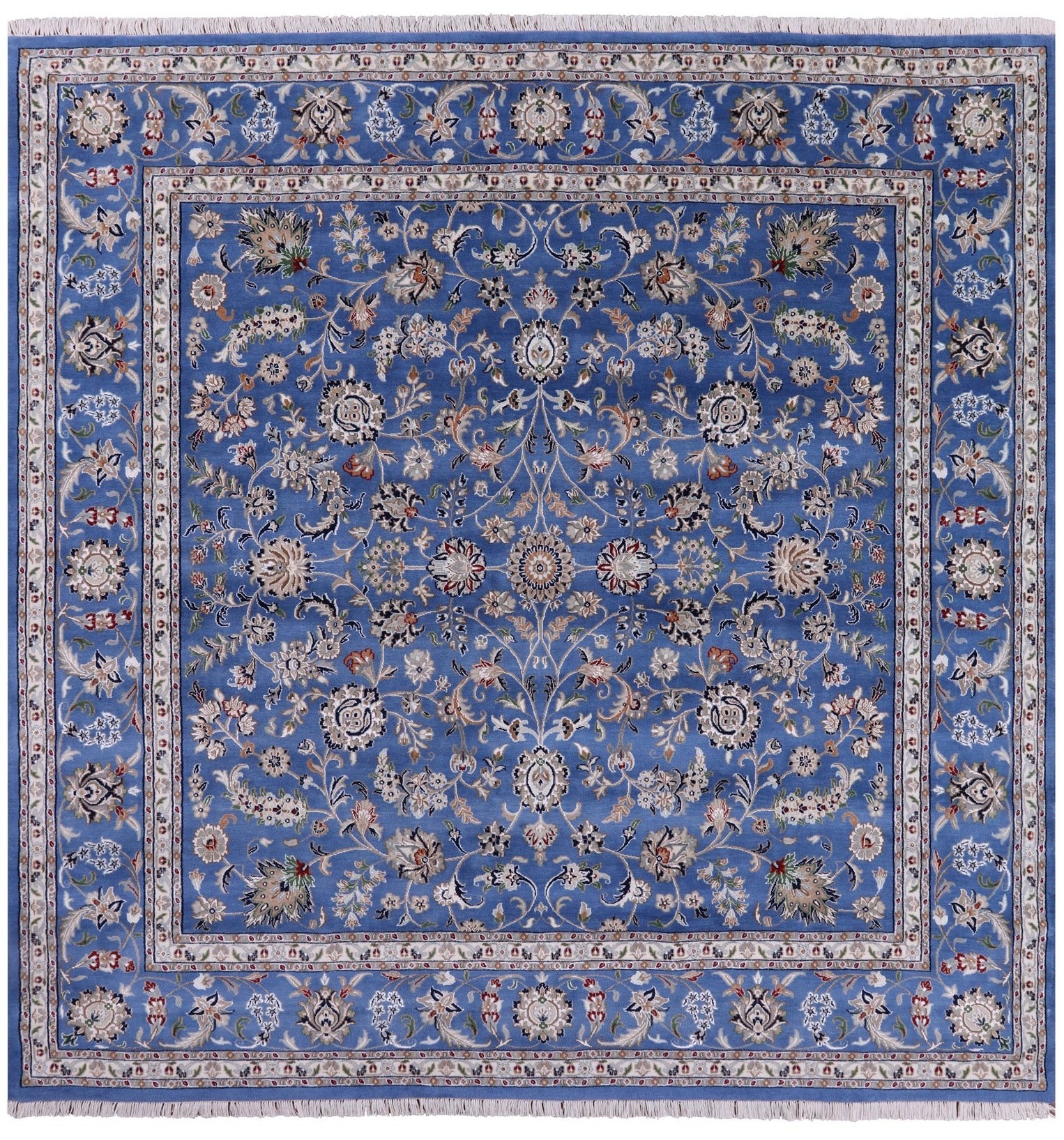 Blue Square Persian Nain Hand Knotted Wool & Silk Rug - 9' 0" X 9' 0" - Golden Nile