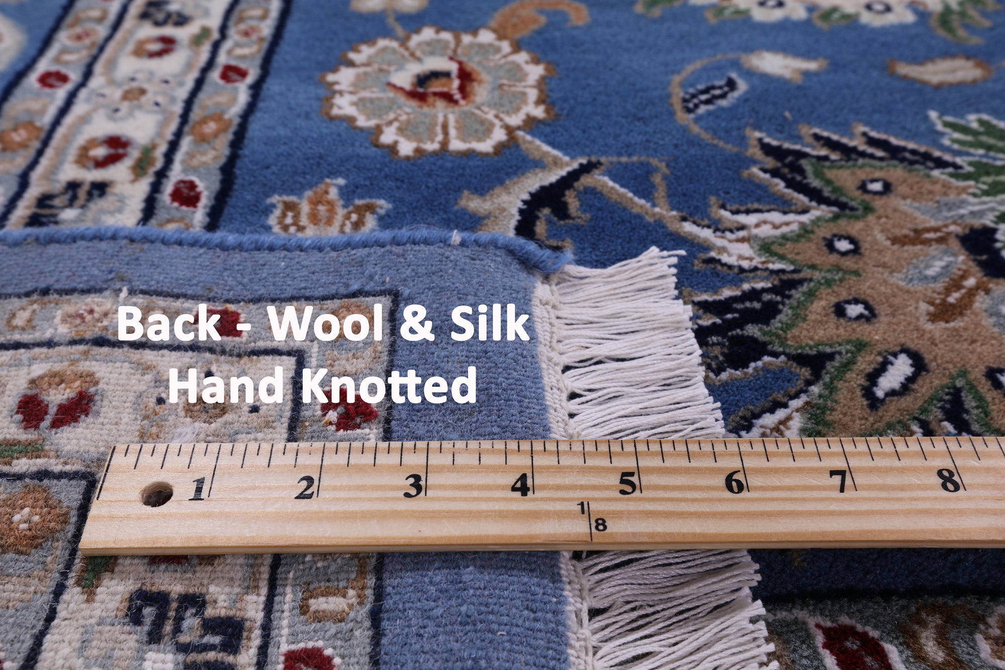 Blue Square Persian Nain Hand Knotted Wool & Silk Rug - 9' 0" X 9' 0" - Golden Nile