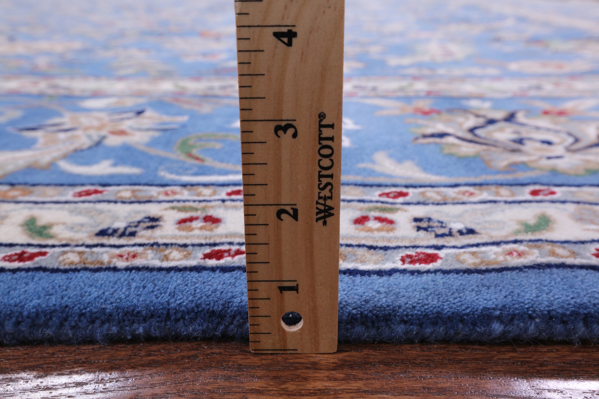 Blue Square Persian Nain Hand Knotted Wool & Silk Rug - 9' 0" X 9' 0" - Golden Nile