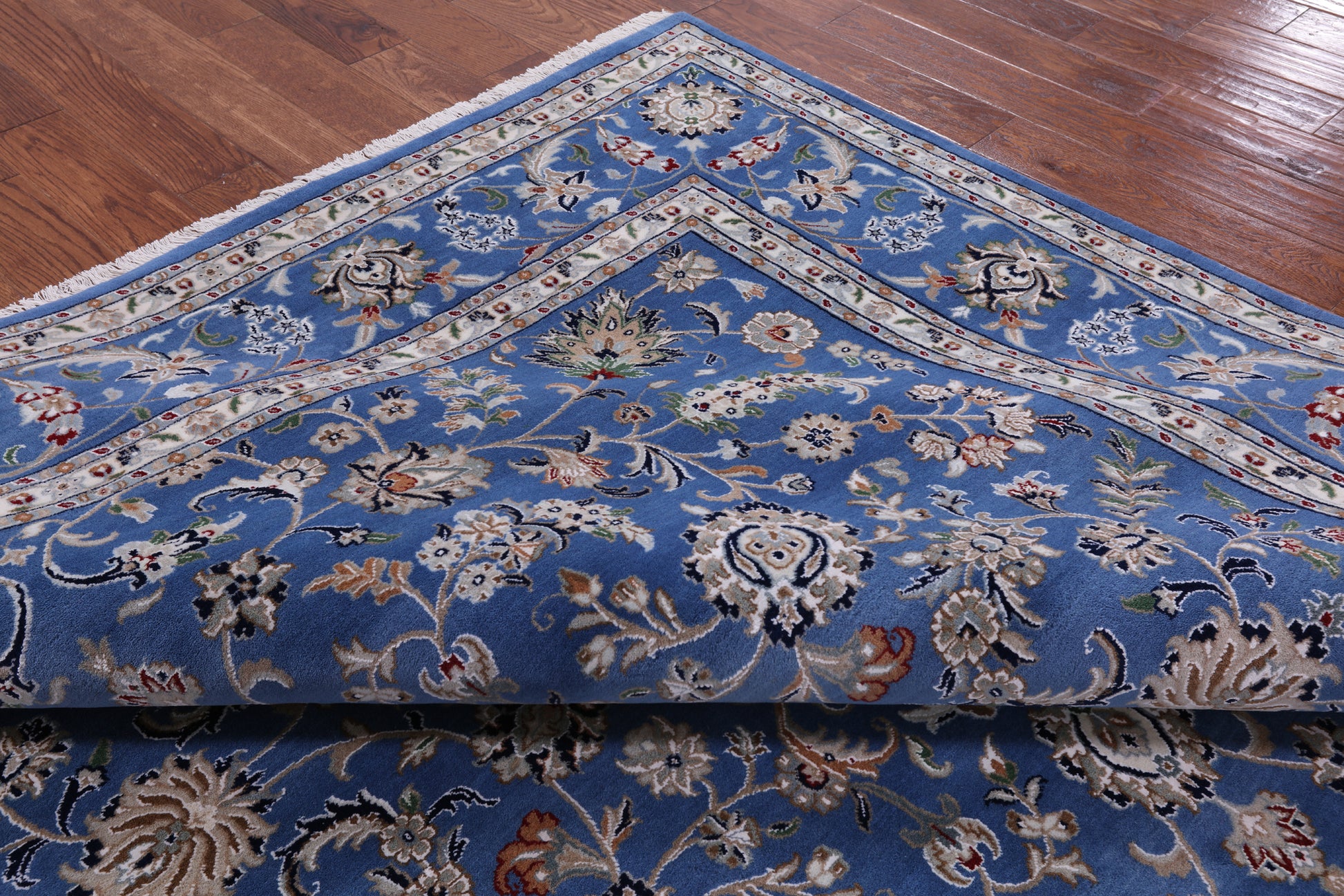 Blue Square Persian Nain Hand Knotted Wool & Silk Rug - 9' 0" X 9' 0" - Golden Nile