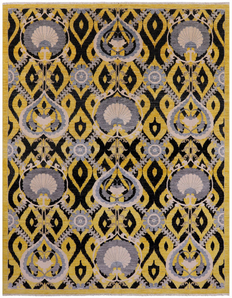 Gold William Morris Handmade Wool Rug - 8' 2" X 10' 6" - Golden Nile