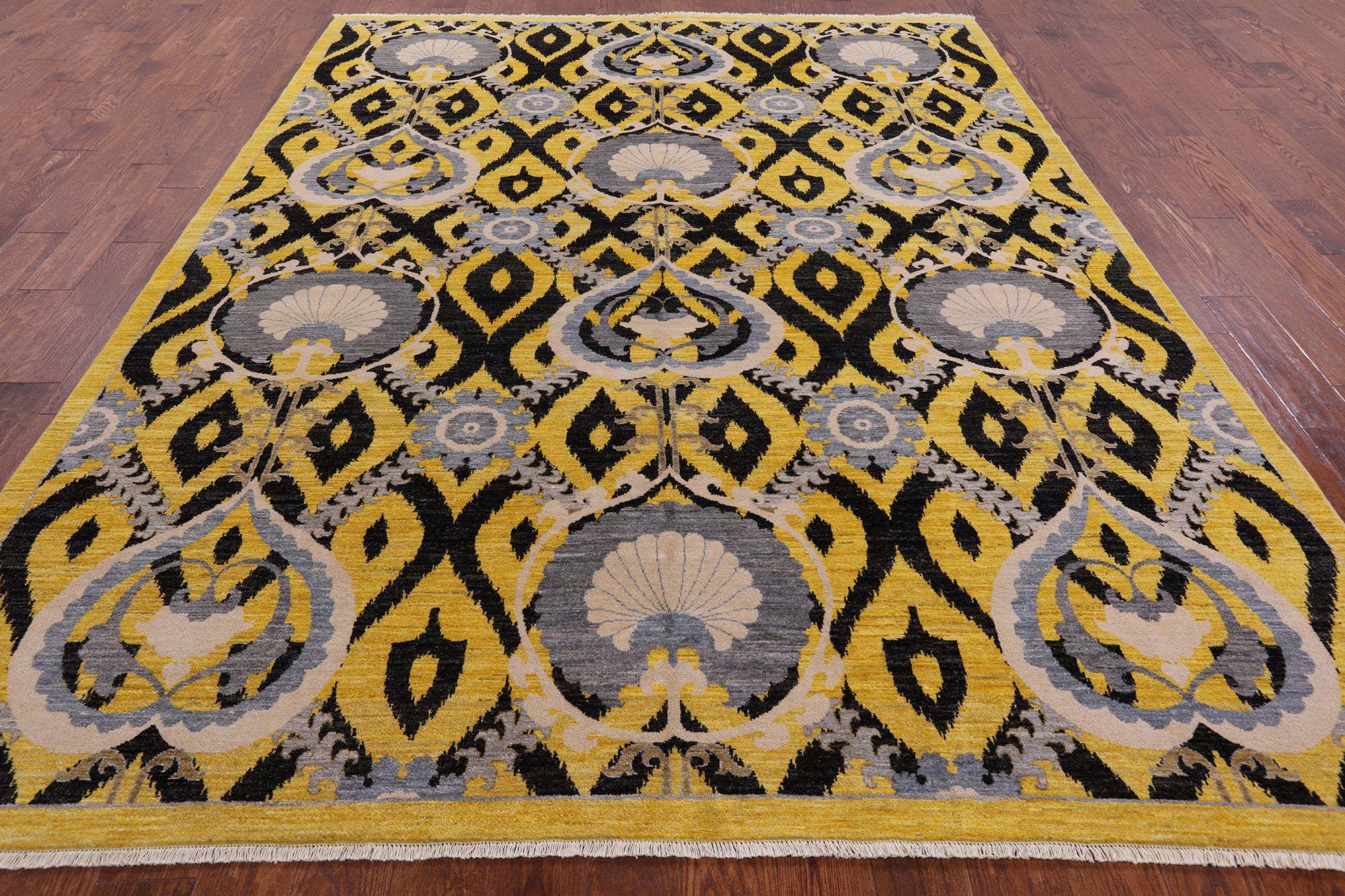 Gold William Morris Handmade Wool Rug - 8' 2" X 10' 6" - Golden Nile