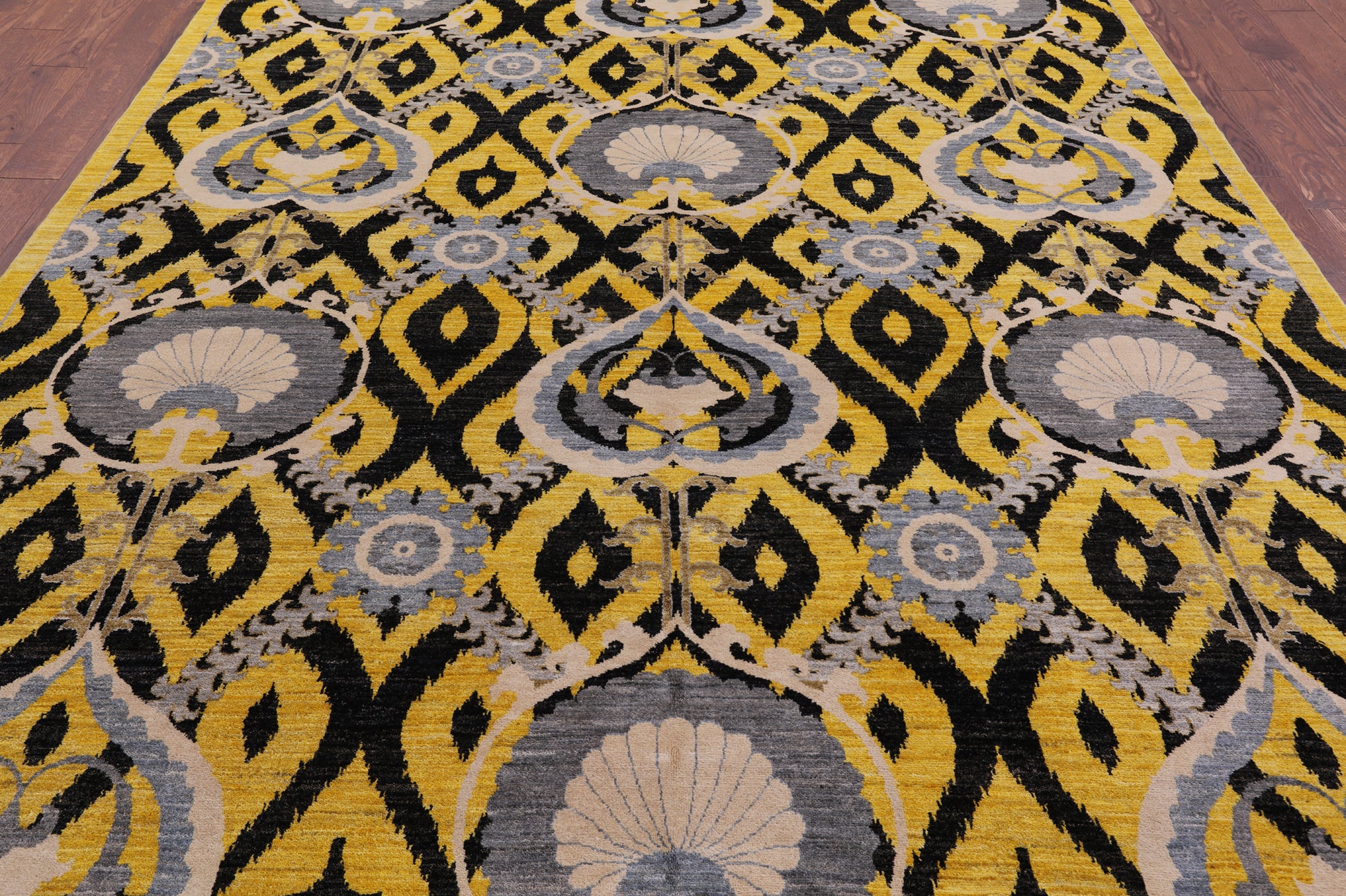 Gold William Morris Handmade Wool Rug - 8' 2" X 10' 6" - Golden Nile