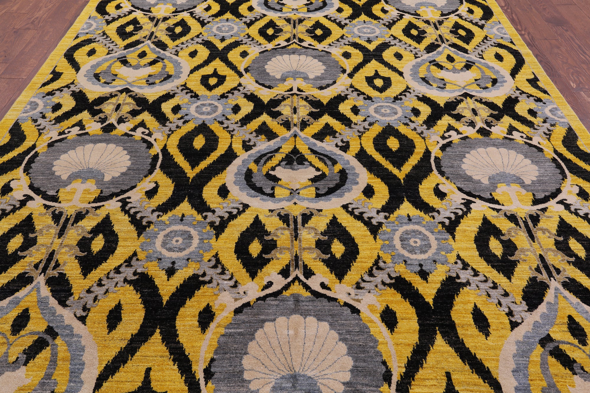Gold William Morris Handmade Wool Rug - 8' 2" X 10' 6" - Golden Nile