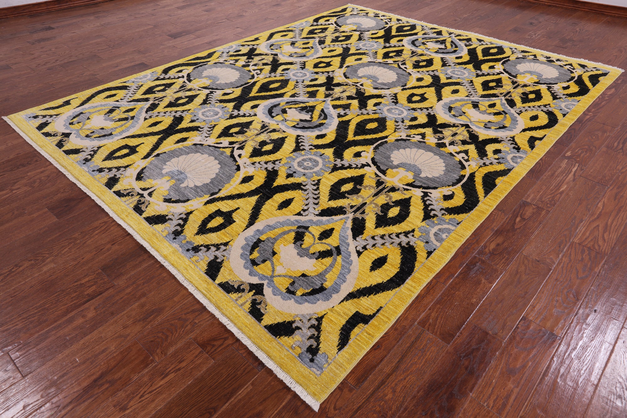 Gold William Morris Handmade Wool Rug - 8' 2" X 10' 6" - Golden Nile