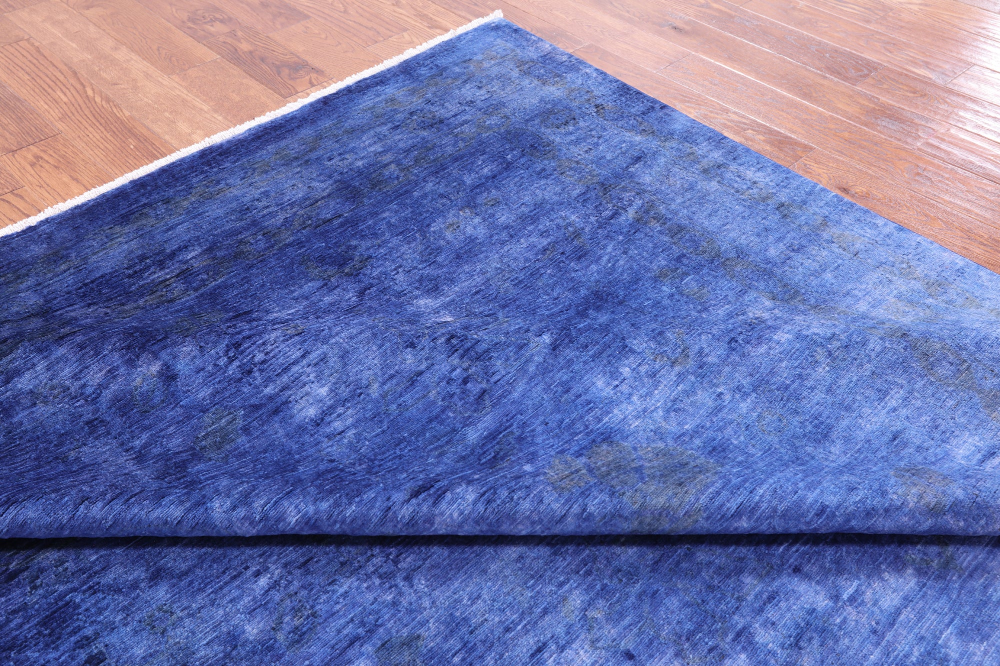 Blue Full Pile Overdyed Handmade Wool Rug - 8' 1" X 9' 10" - Golden Nile