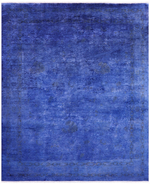 Blue Full Pile Overdyed Handmade Wool Rug - 8' 1" X 9' 10" - Golden Nile