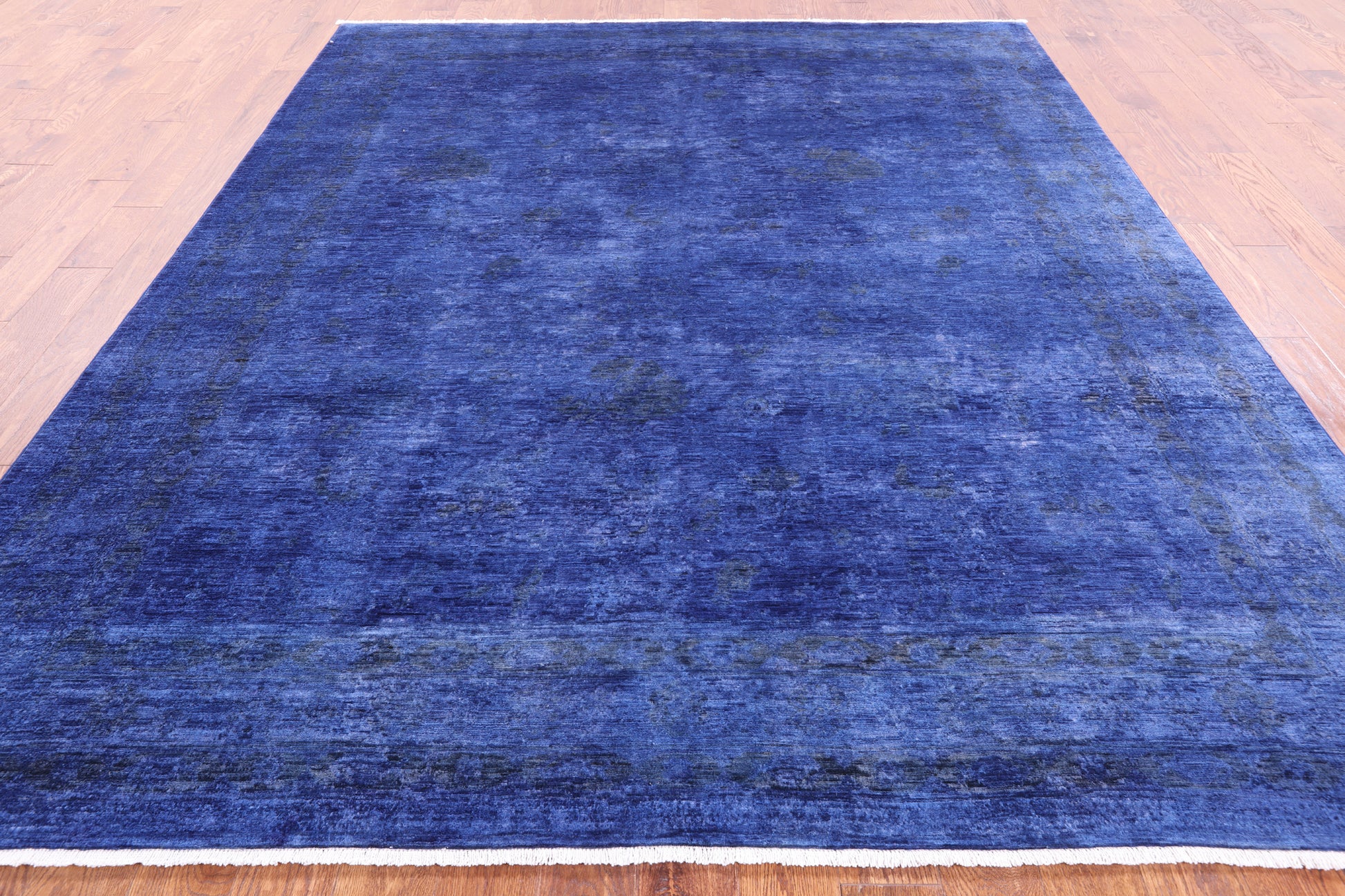 Blue Full Pile Overdyed Handmade Wool Rug - 8' 1" X 9' 10" - Golden Nile