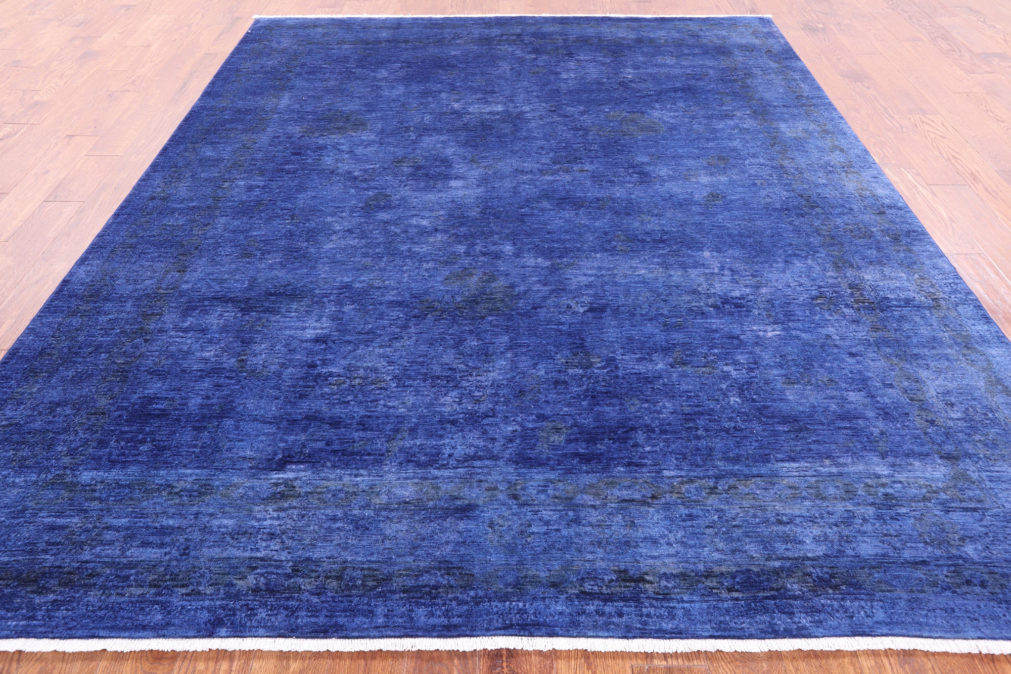 Blue Full Pile Overdyed Handmade Wool Rug - 8' 1" X 9' 10" - Golden Nile