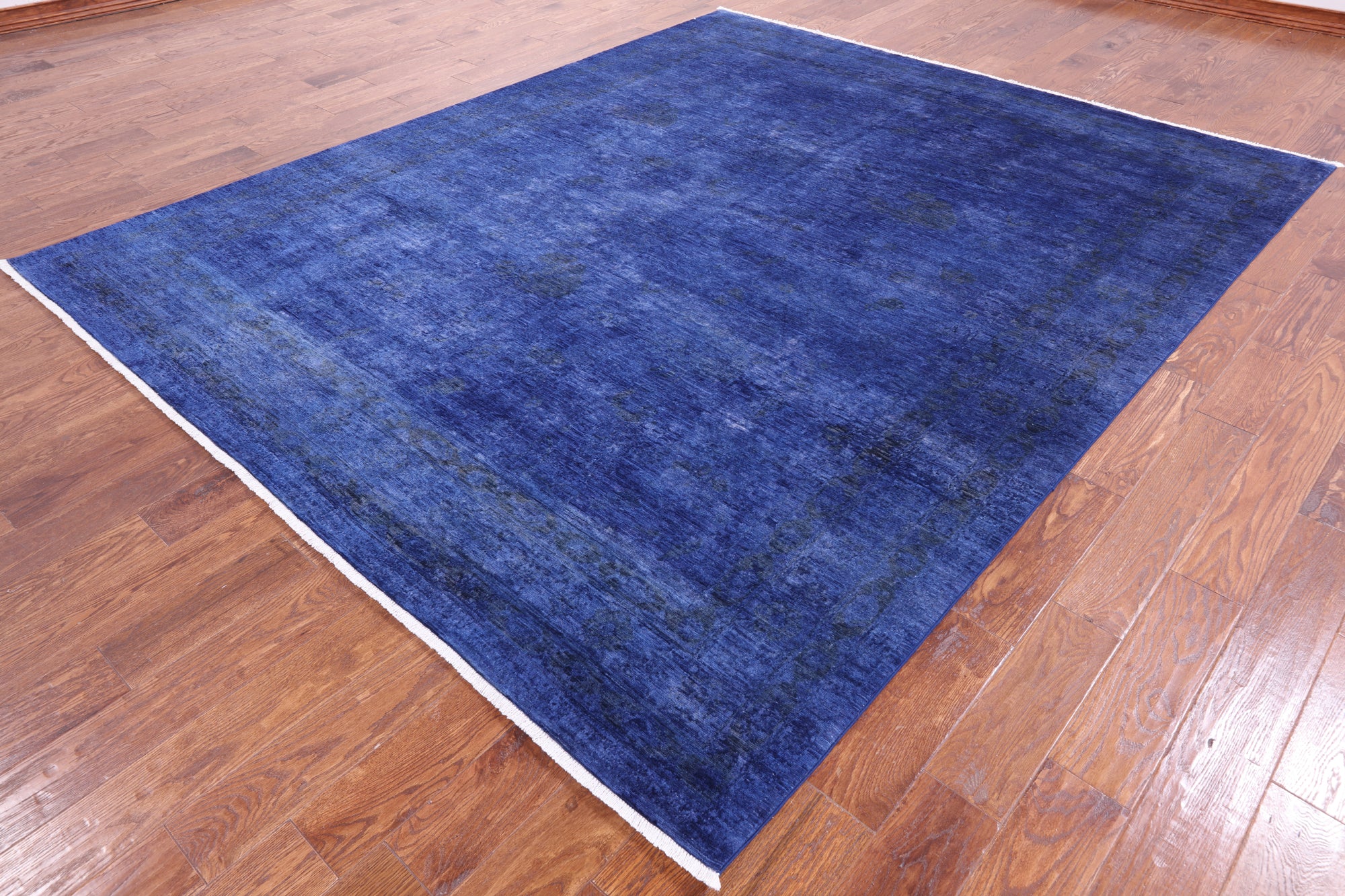 Blue Full Pile Overdyed Handmade Wool Rug - 8' 1" X 9' 10" - Golden Nile