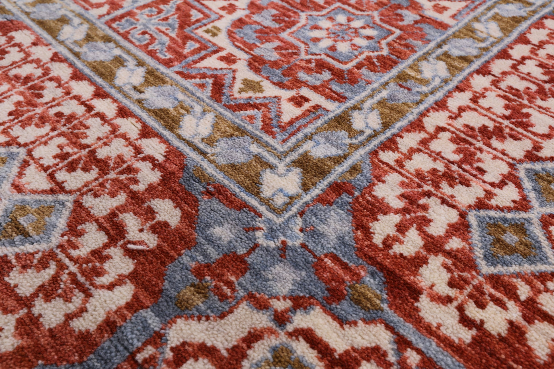 Red Geometric Persian Mamluk Hand Knotted Wool Rug - 8' 0" X 10' 0" - Golden Nile