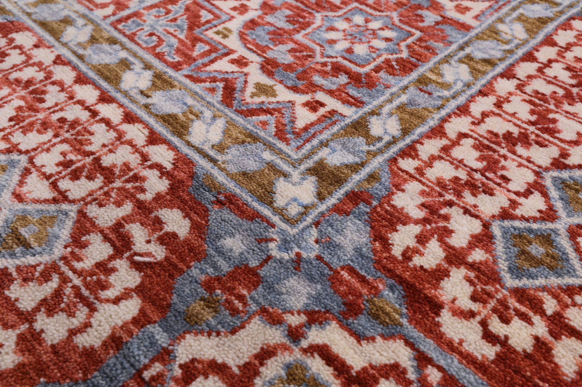 Red Geometric Persian Mamluk Hand Knotted Wool Rug - 8' 0" X 10' 0" - Golden Nile