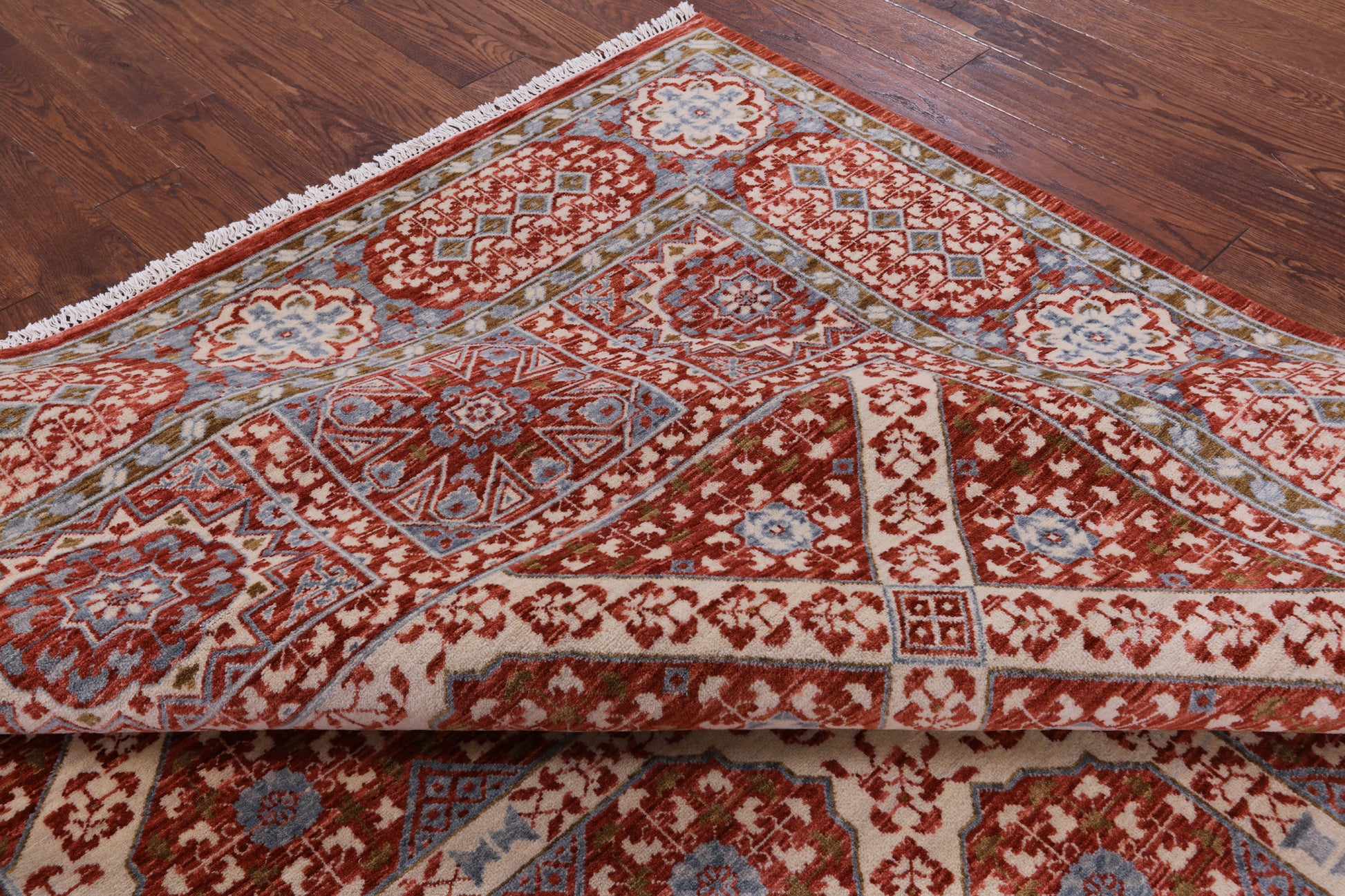 Red Geometric Persian Mamluk Hand Knotted Wool Rug - 8' 0" X 10' 0" - Golden Nile