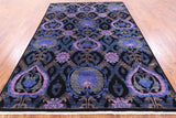 Black William Morris Handmade Wool Rug - 6' 3" X 9' 0" - Golden Nile