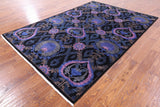 Black William Morris Handmade Wool Rug - 6' 3" X 9' 0" - Golden Nile