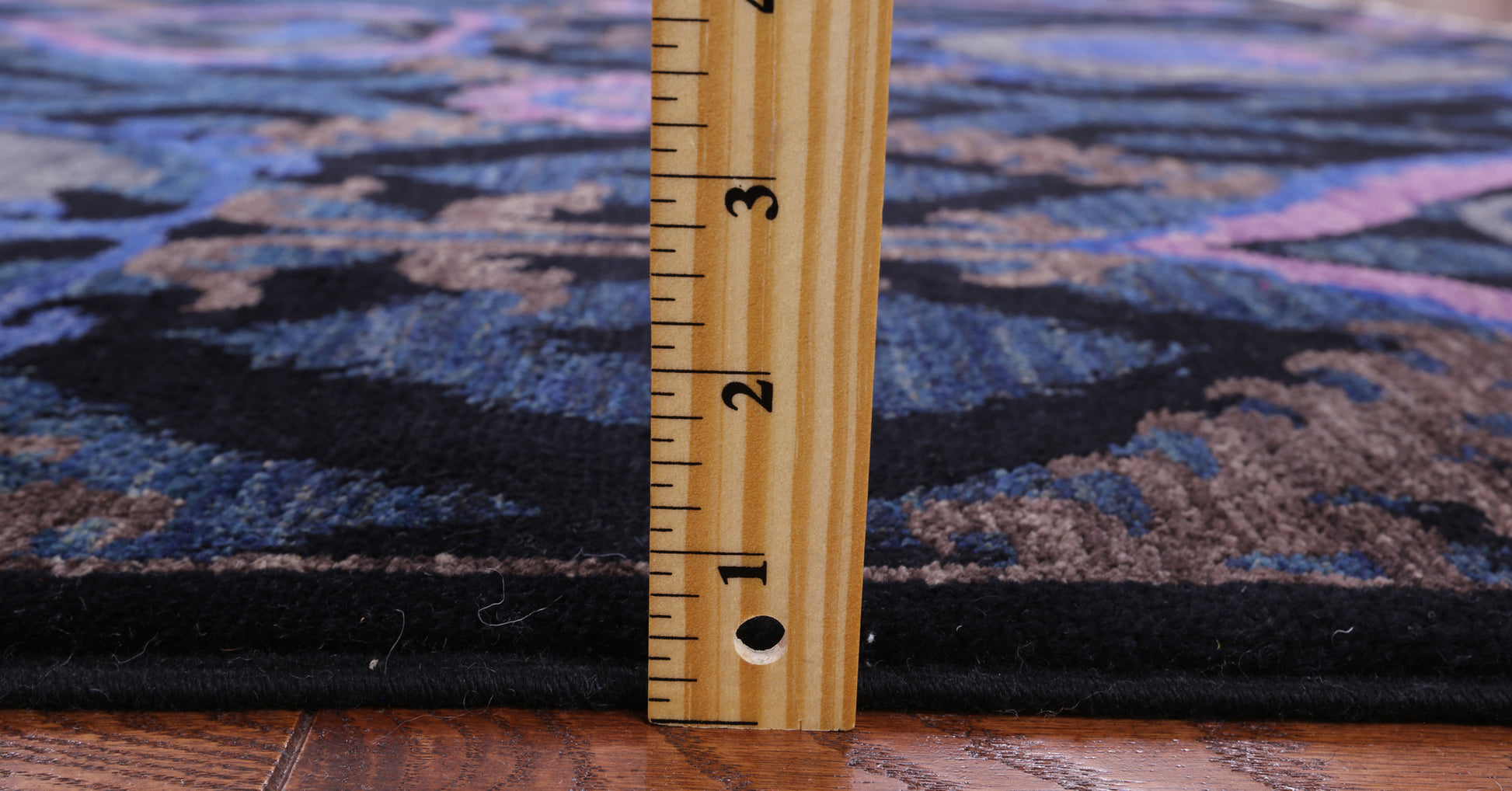 Black William Morris Handmade Wool Rug - 6' 3" X 9' 0" - Golden Nile