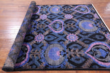Black William Morris Handmade Wool Rug - 6' 3" X 9' 0" - Golden Nile