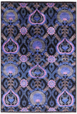 Black William Morris Handmade Wool Rug - 6' 3" X 9' 0" - Golden Nile